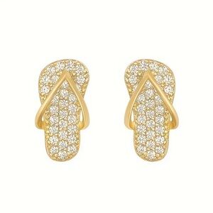 Gold Pavé Flip-Flop Stud Earrings - Sparkling Gold Tone